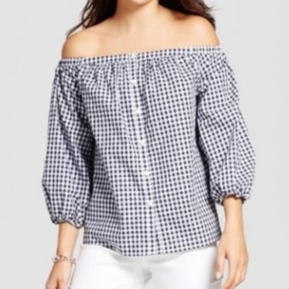 Target (Merona) Off the Shoulder Plaid Top